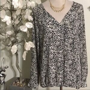Loft - Leopard Print V-Neck Long Sleeve Blouse​